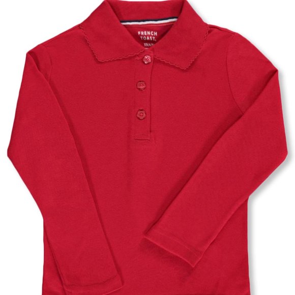 French Toast SA9424 Girls Long Sleeve Picot Polo Red - Picture 1 of 1